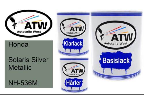 Honda, Solaris Silver Metallic, NH-536M: 1L Lackdose + 1L Klarlack + 500ml Härter - Set, von ATW Autoteile West.